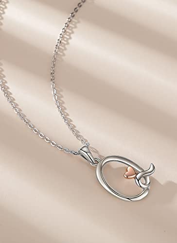 CELESTIA Sterling Silver Initial Necklaces 26 Letter Pendant with Rose Gold Heart - 18 Inch Chain