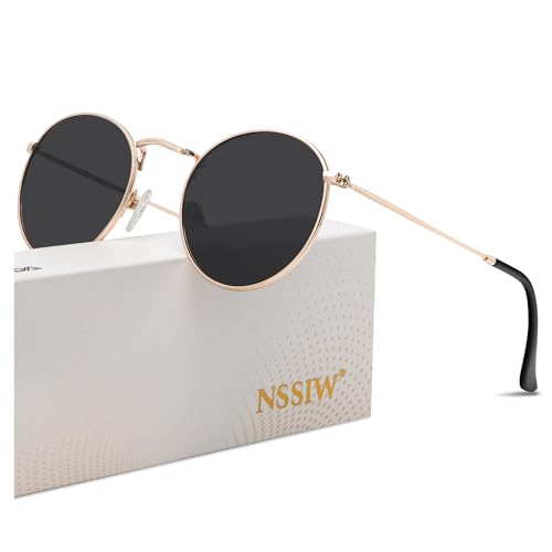 NSSIW Round Sunglasses for Women and Men, Premium Round Metal Sunglasses with Polarized Lens and UV Protection