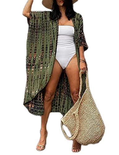 Bsubseach Stylish Tie Dye Open Front Long Kimono Swimsuit Cover up for Women