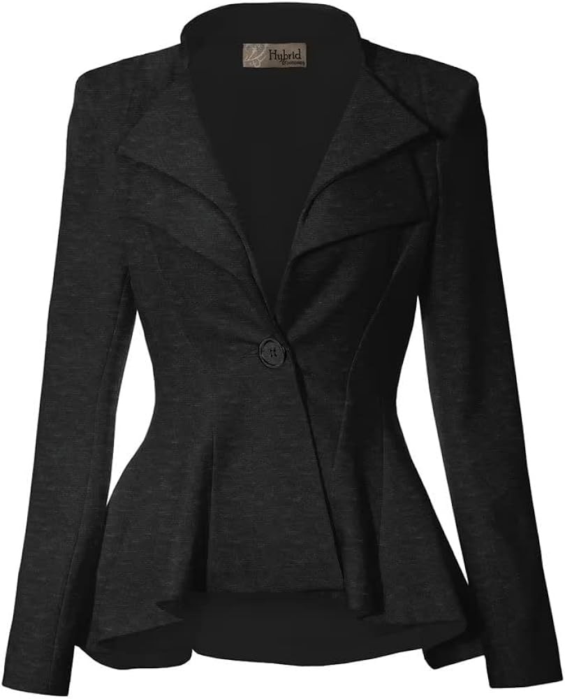 Hybrid & Company Women Double Notch Lapel Sharp Shoulder Pad Office Blazer