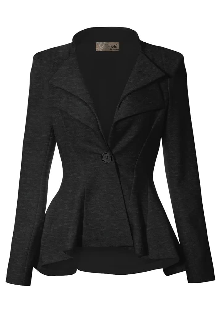 Hybrid & Company Women Double Notch Lapel Sharp Shoulder Pad Office Blazer