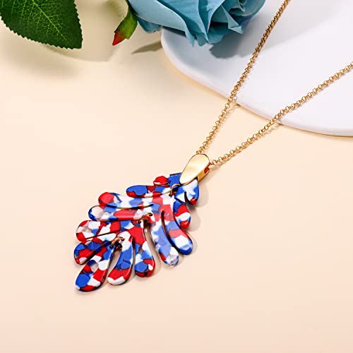 ARATLENCH Acrylic Pendant necklace Earrings – Long Statement Leaf Charm Necklace Tortoise Resin Palm Leaf Earrings Fashion Necklaces Earrings for Women Girls