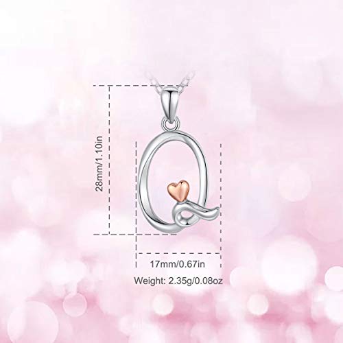 CELESTIA Sterling Silver Initial Necklaces 26 Letter Pendant with Rose Gold Heart - 18 Inch Chain