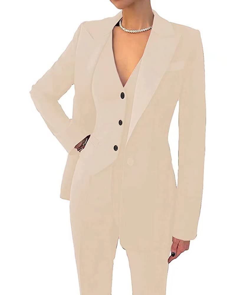 Women's 3 Piece Office Lady Business Suit Set Slim Fit Solid Blazer Vest Pant Set