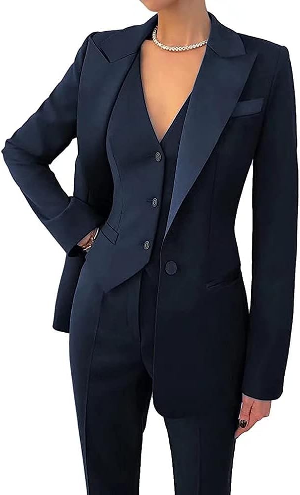 Women's 3 Piece Office Lady Business Suit Set Slim Fit Solid Blazer Vest Pant Set