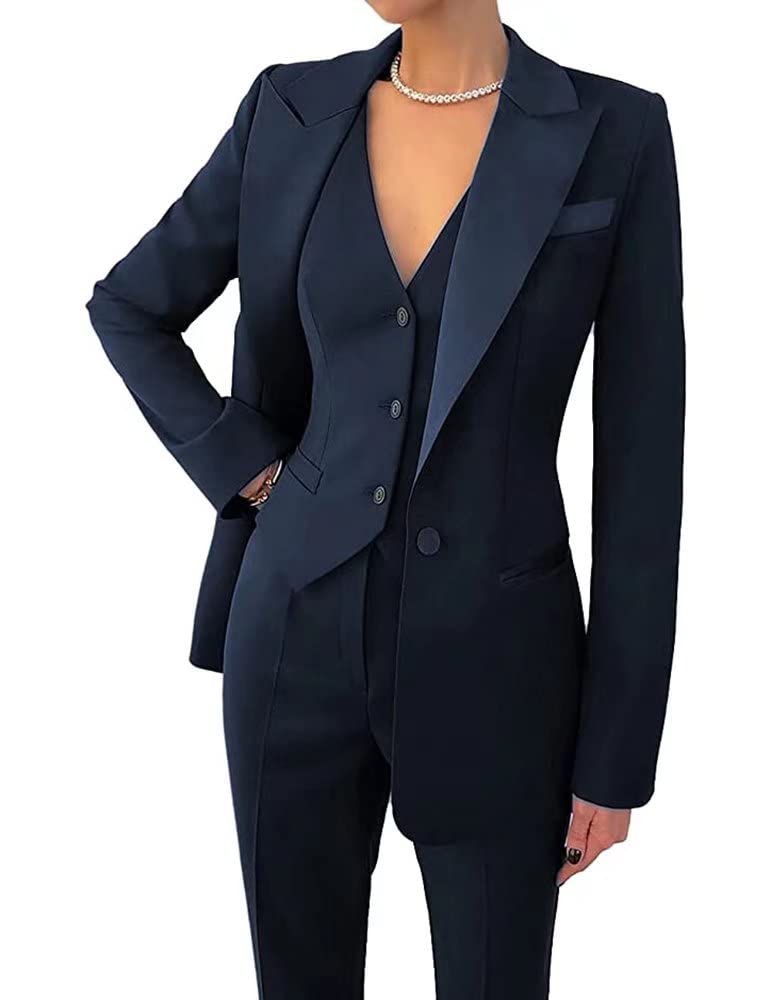 Women's 3 Piece Office Lady Business Suit Set Slim Fit Solid Blazer Vest Pant Set