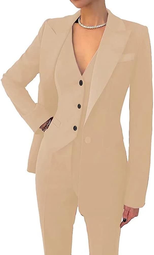 Women's 3 Piece Office Lady Business Suit Set Slim Fit Solid Blazer Vest Pant Set