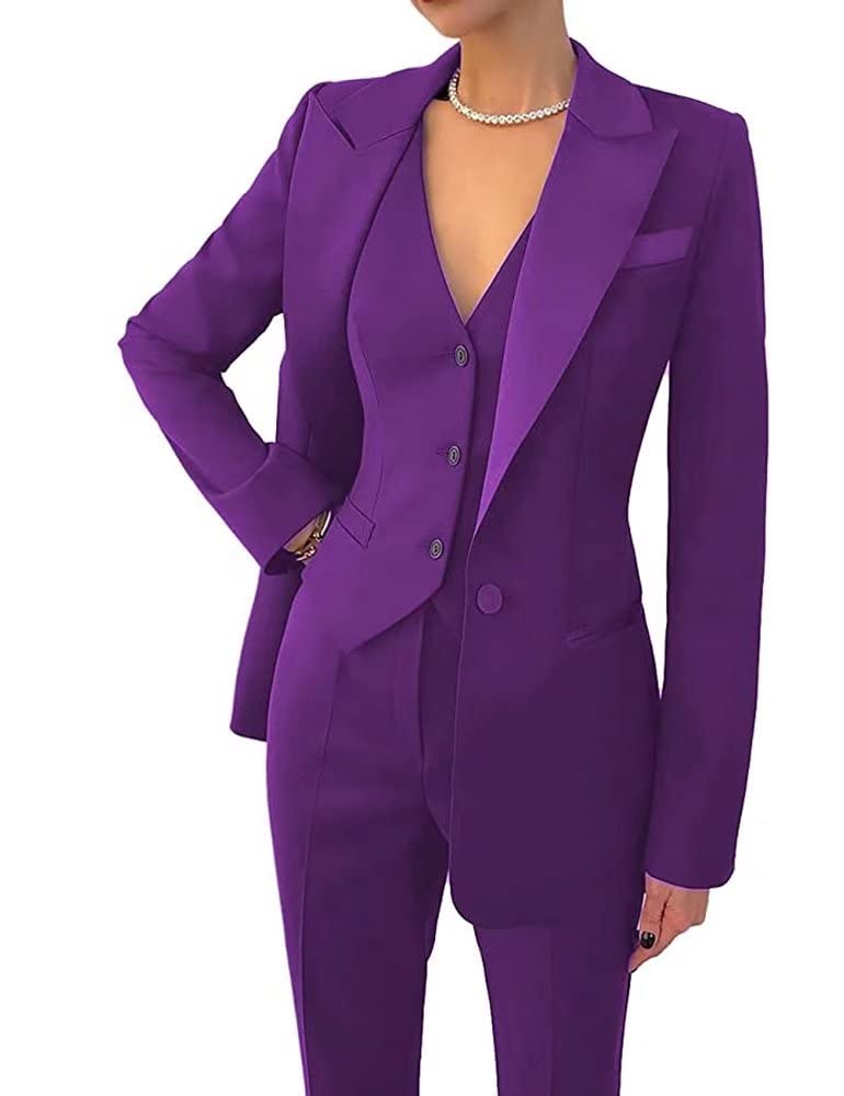 Women's 3 Piece Office Lady Business Suit Set Slim Fit Solid Blazer Vest Pant Set