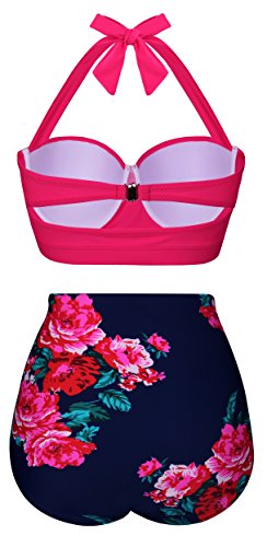 KISSMODA Womens Floral Printed High Waisted Bikini Set Tummy Control Bathing Suit Swimsuit