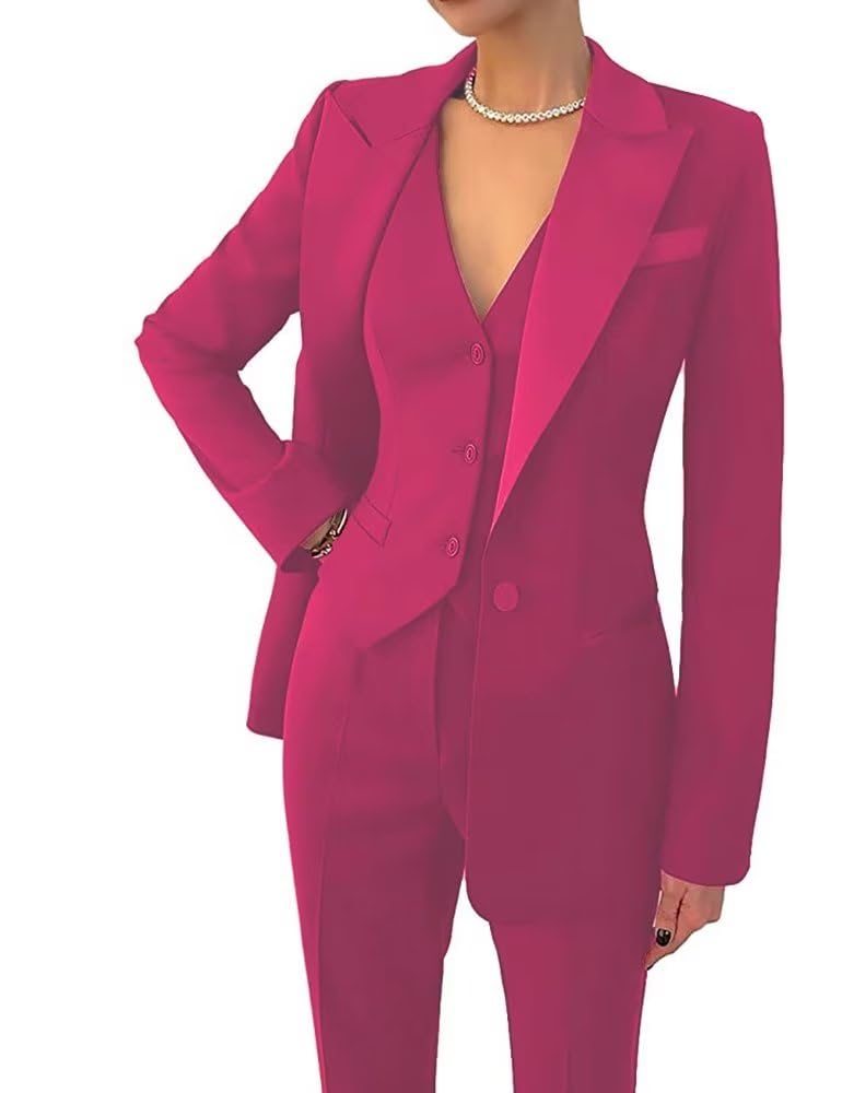 Women's 3 Piece Office Lady Business Suit Set Slim Fit Solid Blazer Vest Pant Set