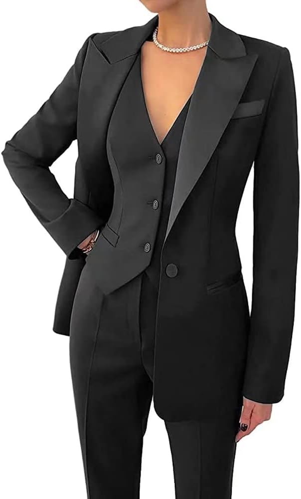 Women's 3 Piece Office Lady Business Suit Set Slim Fit Solid Blazer Vest Pant Set