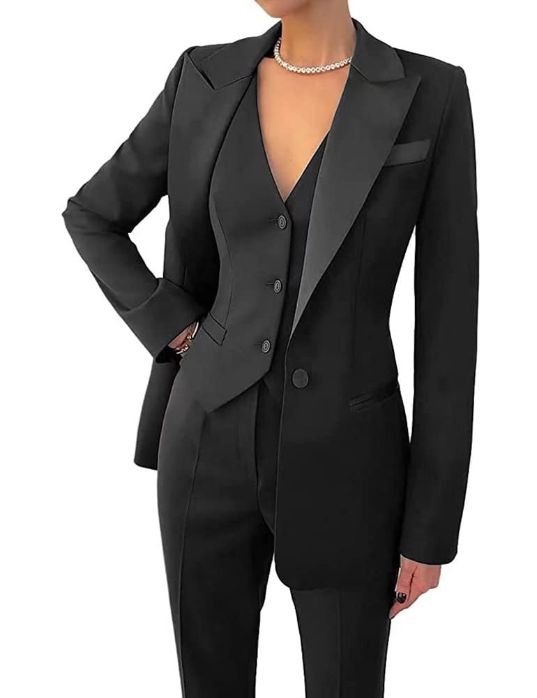 Women's 3 Piece Office Lady Business Suit Set Slim Fit Solid Blazer Vest Pant Set