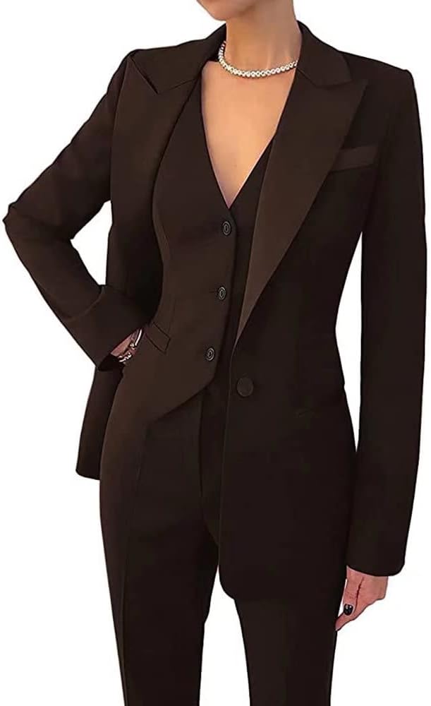 Women's 3 Piece Office Lady Business Suit Set Slim Fit Solid Blazer Vest Pant Set