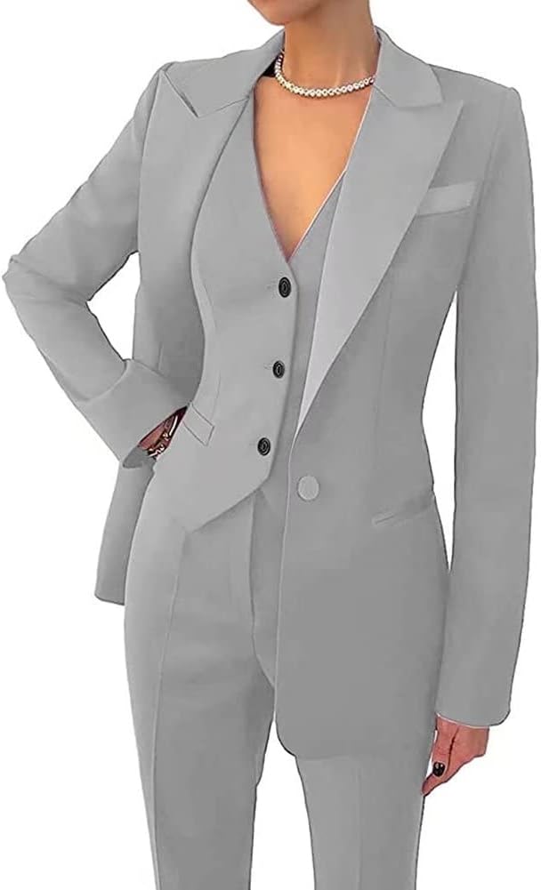 Women's 3 Piece Office Lady Business Suit Set Slim Fit Solid Blazer Vest Pant Set