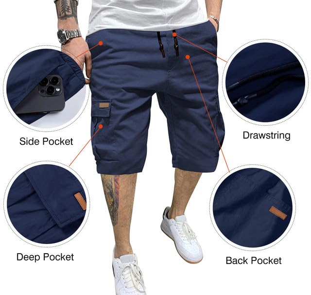 JMIERR Men's Cargo Shorts with Pockets Relaxed Fit Drawstring Golf Shorts Men Casual Stretch Shorts Twill Beach Shorts