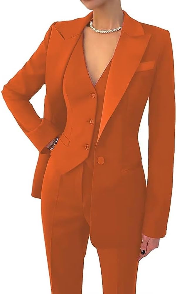 Women's 3 Piece Office Lady Business Suit Set Slim Fit Solid Blazer Vest Pant Set