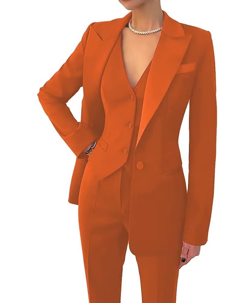 Women's 3 Piece Office Lady Business Suit Set Slim Fit Solid Blazer Vest Pant Set