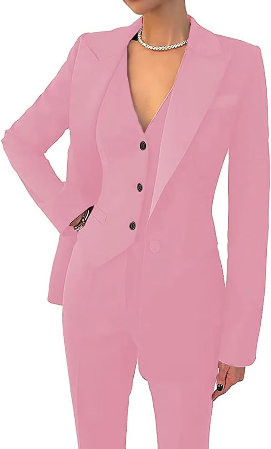 Women's 3 Piece Office Lady Business Suit Set Slim Fit Solid Blazer Vest Pant Set