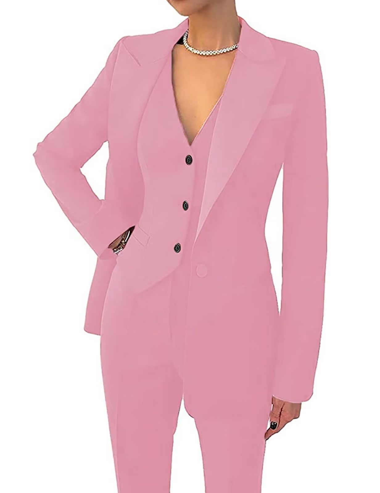 Women's 3 Piece Office Lady Business Suit Set Slim Fit Solid Blazer Vest Pant Set