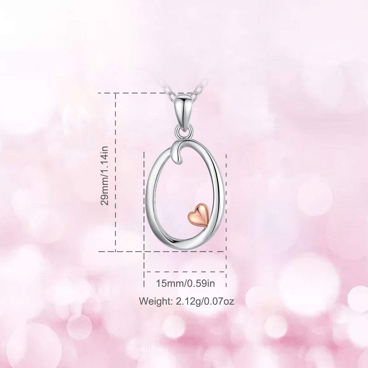 CELESTIA Sterling Silver Initial Necklaces 26 Letter Pendant with Rose Gold Heart - 18 Inch Chain