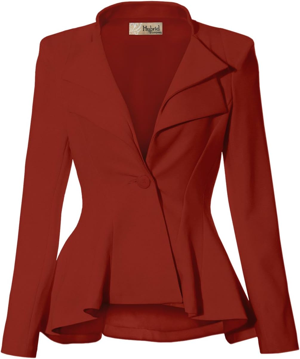 Hybrid & Company Women Double Notch Lapel Sharp Shoulder Pad Office Blazer