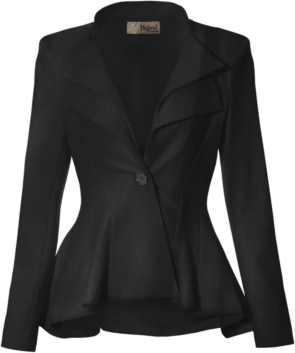 Hybrid & Company Women Double Notch Lapel Sharp Shoulder Pad Office Blazer