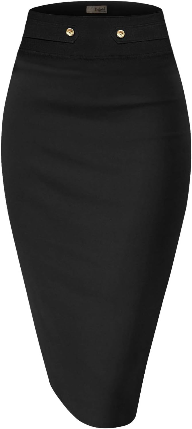 Hybrid & Company H&C Women Premium Nylon Ponte Stretch Office Pencil Skirt Made Below Knee Made in The USA