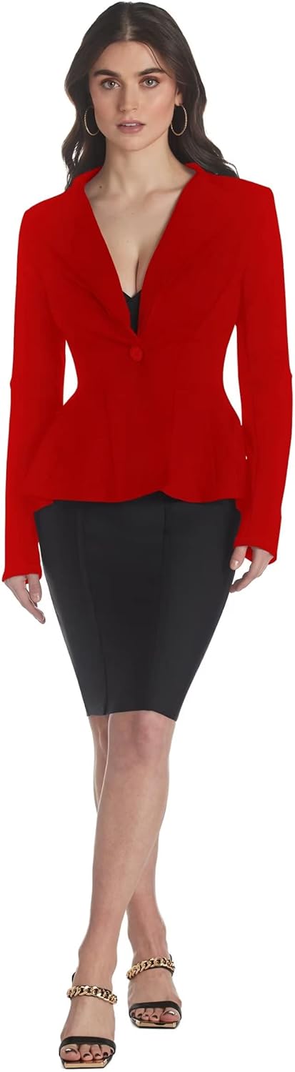 Hybrid & Company Women Double Notch Lapel Sharp Shoulder Pad Office Blazer