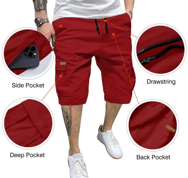 JMIERR Men's Cargo Shorts with Pockets Relaxed Fit Drawstring Golf Shorts Men Casual Stretch Shorts Twill Beach Shorts