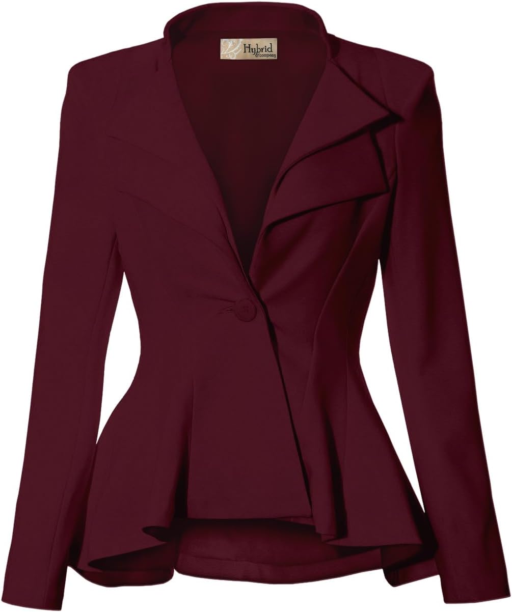 Hybrid & Company Women Double Notch Lapel Sharp Shoulder Pad Office Blazer