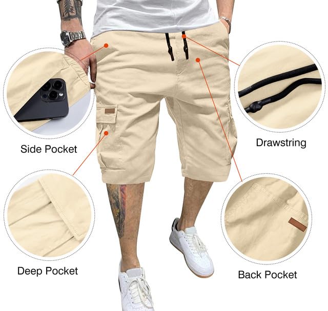 JMIERR Men's Cargo Shorts with Pockets Relaxed Fit Drawstring Golf Shorts Men Casual Stretch Shorts Twill Beach Shorts