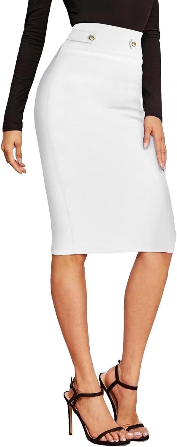 Hybrid & Company H&C Women Premium Nylon Ponte Stretch Office Pencil Skirt Made Below Knee Made in The USA