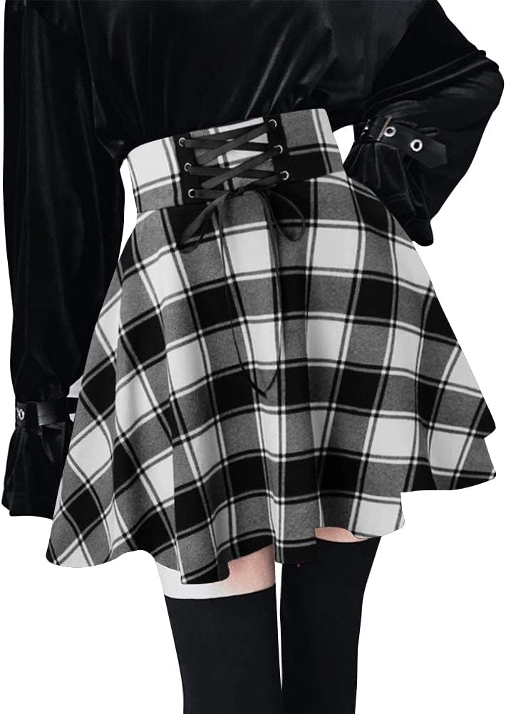 IDEALSANXUN Gothic Plaid Mini Skirts for Womens Short High Waist Plaid Skirts