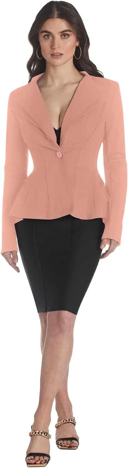 Hybrid & Company Women Double Notch Lapel Sharp Shoulder Pad Office Blazer