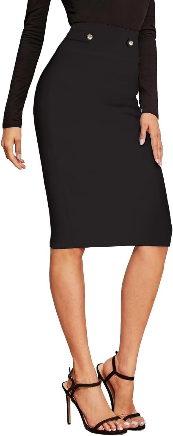 Hybrid & Company H&C Women Premium Nylon Ponte Stretch Office Pencil Skirt Made Below Knee Made in The USA