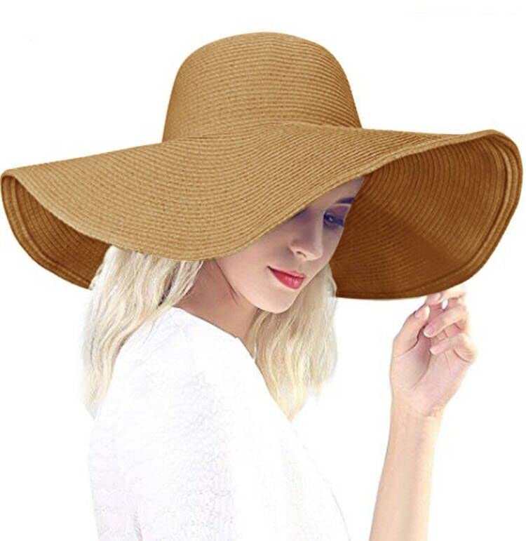 Baonmy Women’s Ridge Wide Brim Sun Hat Beachwear Summer Straw Hat