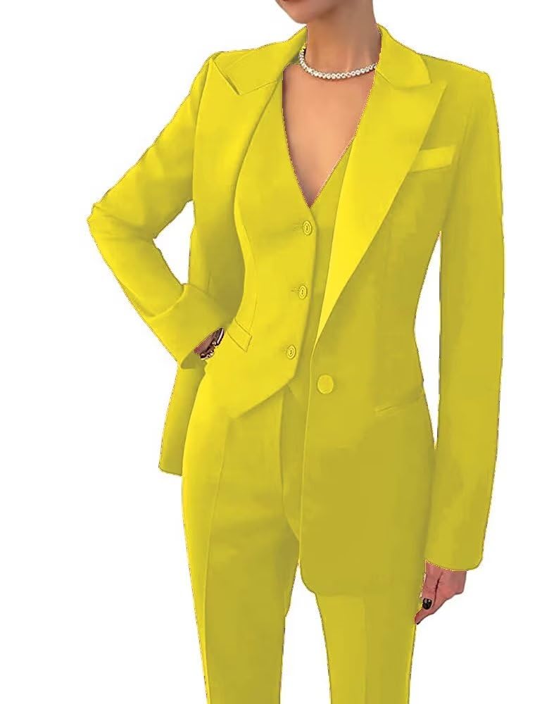 Women's 3 Piece Office Lady Business Suit Set Slim Fit Solid Blazer Vest Pant Set