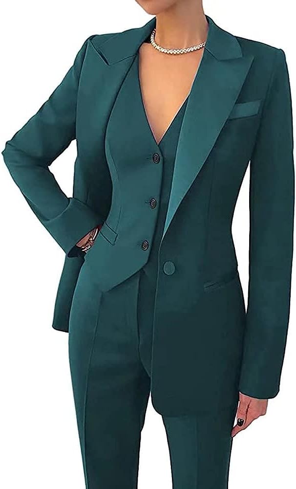 Women's 3 Piece Office Lady Business Suit Set Slim Fit Solid Blazer Vest Pant Set