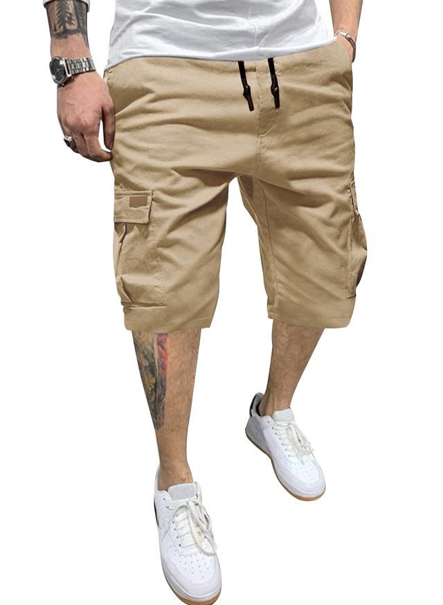 JMIERR Men's Cargo Shorts with Pockets Relaxed Fit Drawstring Golf Shorts Men Casual Stretch Shorts Twill Beach Shorts