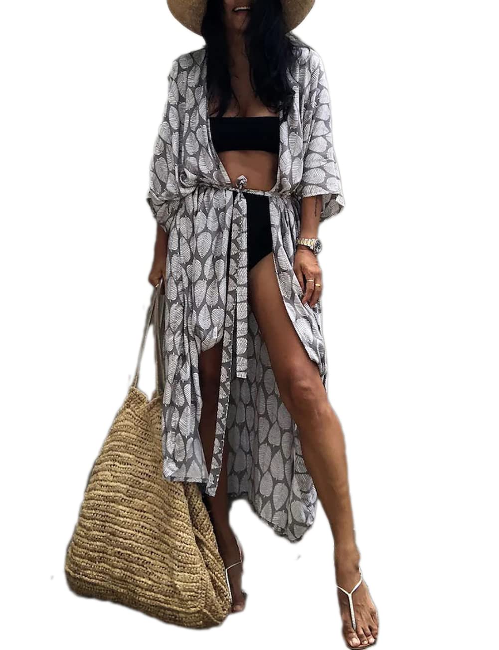 Bsubseach Stylish Tie Dye Open Front Long Kimono Swimsuit Cover up for Women