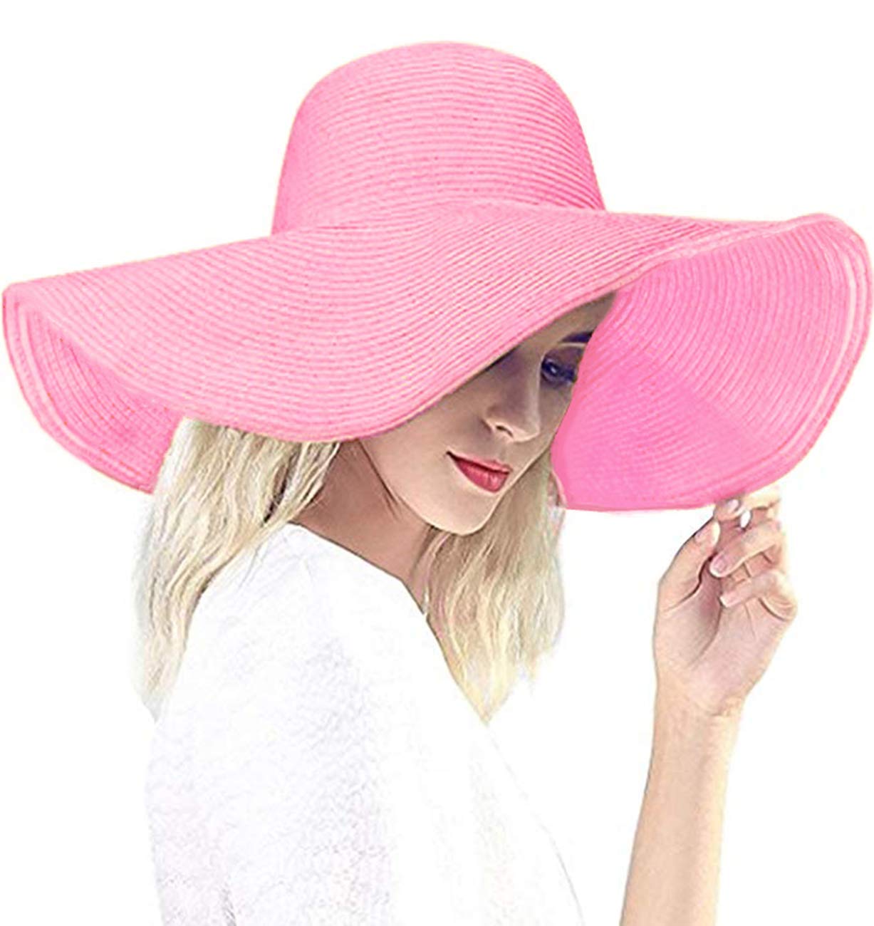 Baonmy Women’s Ridge Wide Brim Sun Hat Beachwear Summer Straw Hat