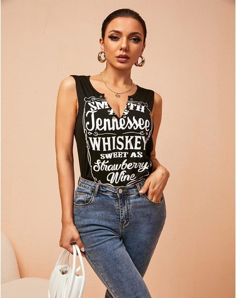 Sxkayxr Womens Smooth As Tennessee Whiskey Sweet As Strawberry Wine Sleeveless V-Neck Tank Tops