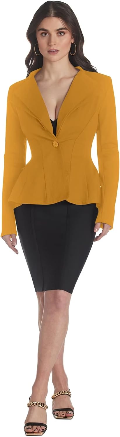 Hybrid & Company Women Double Notch Lapel Sharp Shoulder Pad Office Blazer