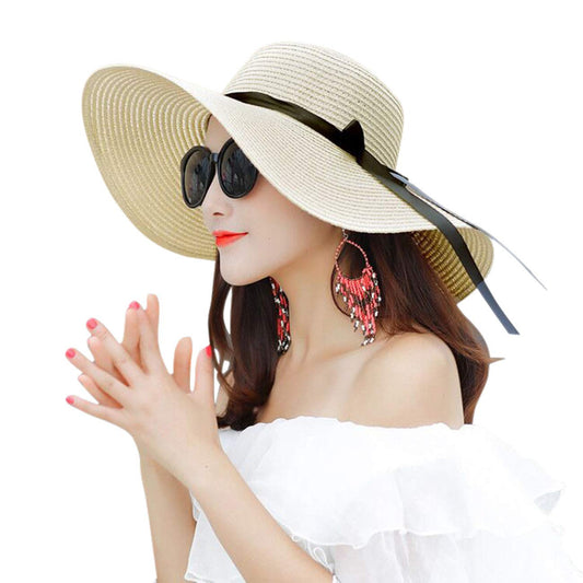 Baonmy Women’s Ridge Wide Brim Sun Hat Beachwear Summer Straw Hat