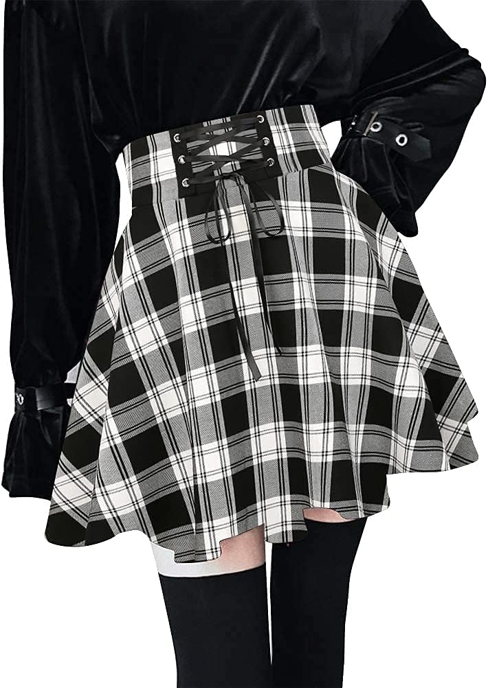 IDEALSANXUN Gothic Plaid Mini Skirts for Womens Short High Waist Plaid Skirts