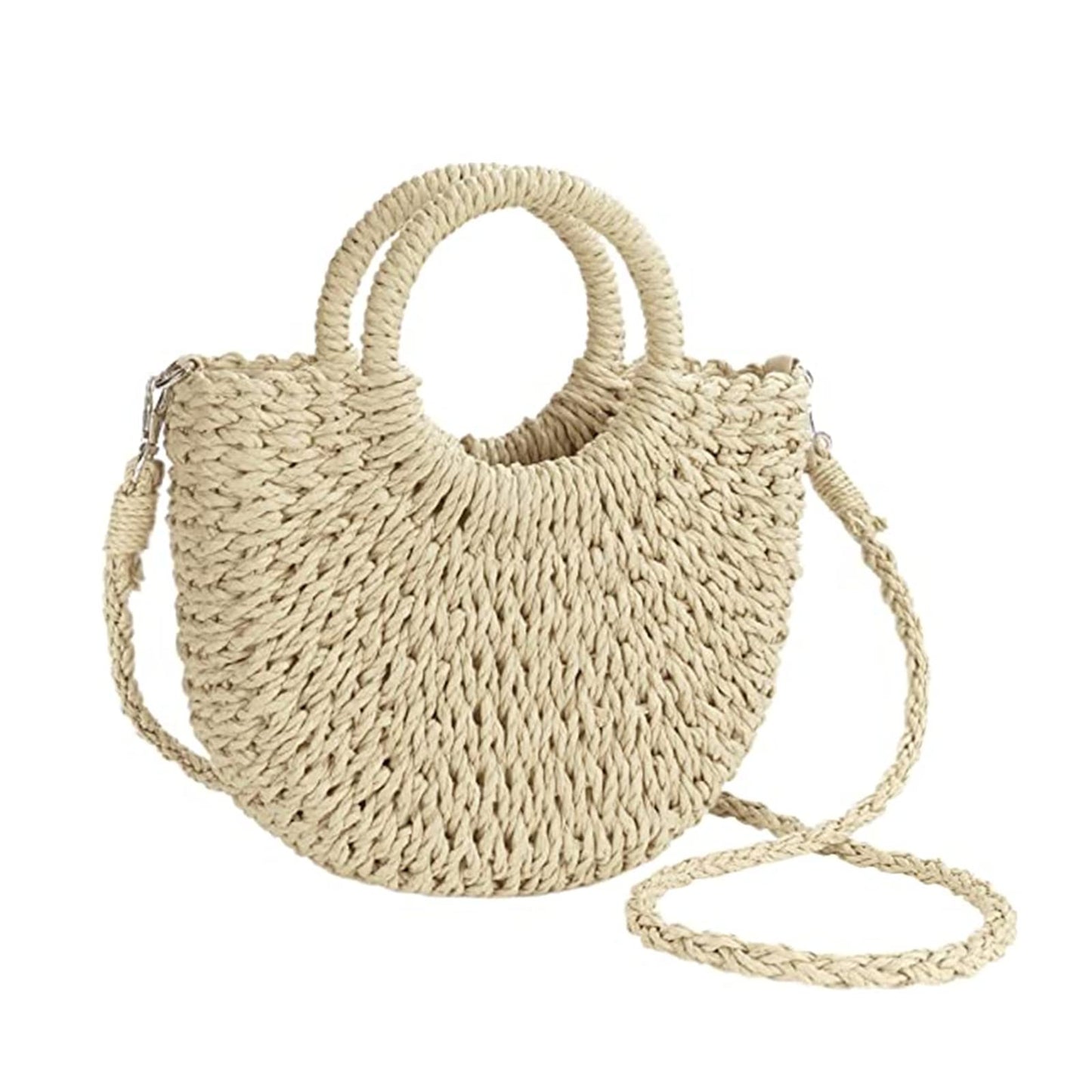 JOLLQUE Straw Beach Bag for Women, Summer Handwoven Tote Bags Purse with Tassel,Top Handle Straw Handbag Clutch