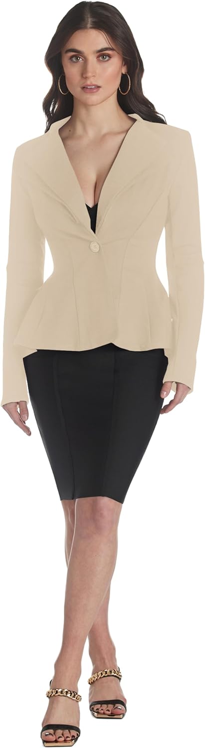 Hybrid & Company Women Double Notch Lapel Sharp Shoulder Pad Office Blazer