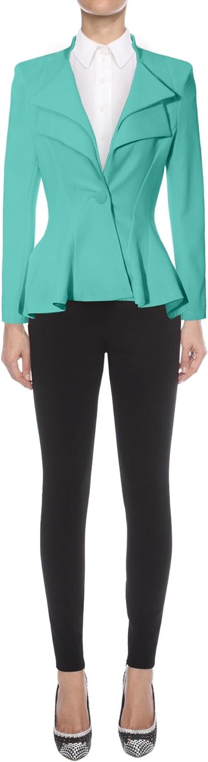 Hybrid & Company Women Double Notch Lapel Sharp Shoulder Pad Office Blazer