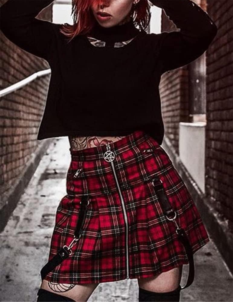 IDEALSANXUN Gothic Plaid Mini Skirts for Womens Short High Waist Plaid Skirts