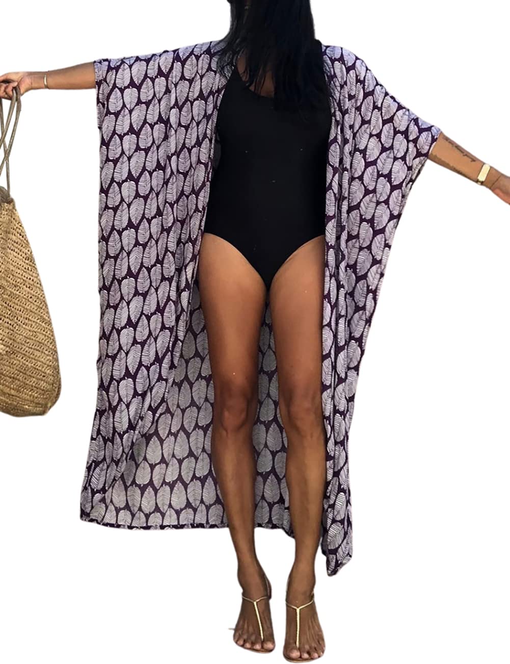 Bsubseach Stylish Tie Dye Open Front Long Kimono Swimsuit Cover up for Women